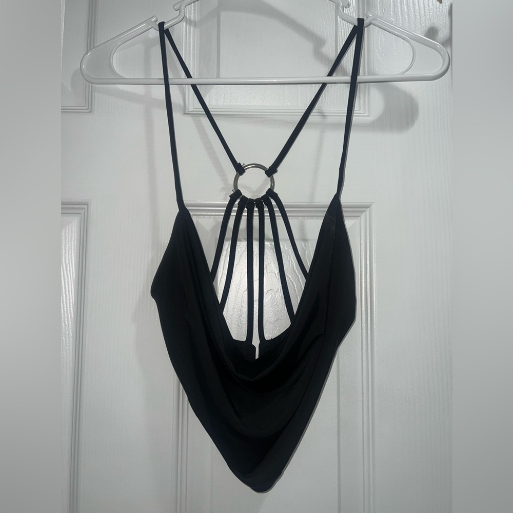 Open back black cropped tank